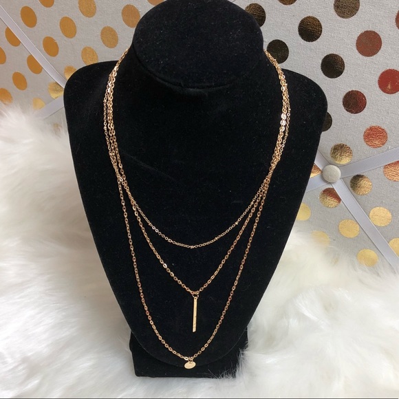 THREE LAYER COIN VERTICAL BAR GOLD NECKLACE - Picture 1 of 3
